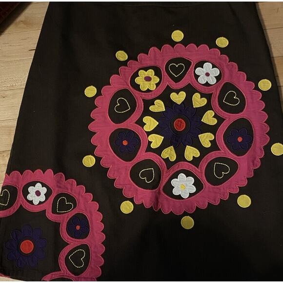 Boden Vintage Brown A Line Skirt Embroid flowers Sz 4R Cotton, Lined‎ W6370 - Picture 6 of 9